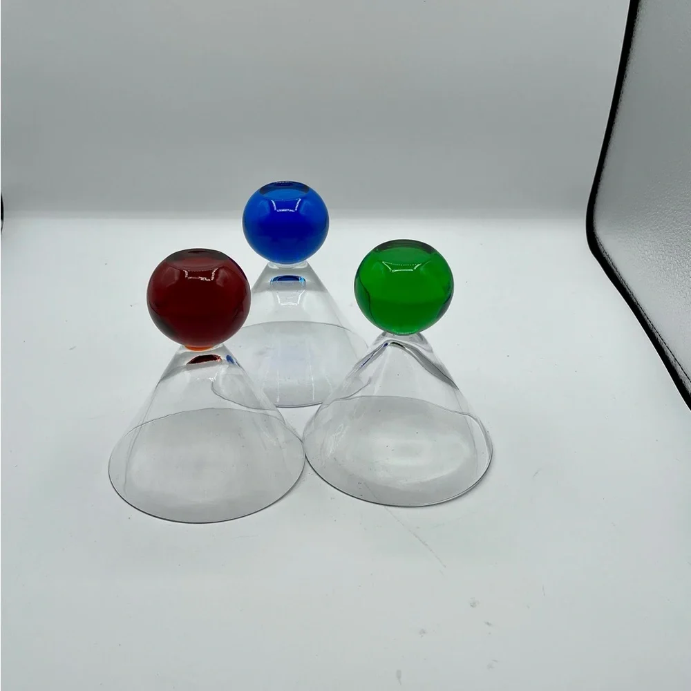 Set of 3 Cocktail Glasses with Red, Blue, and Green Ball Bases
